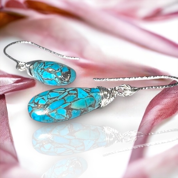 Natural Paraiba Turquoise Earrings Sterling Silver, December Birthstone - Picture 6 of 9